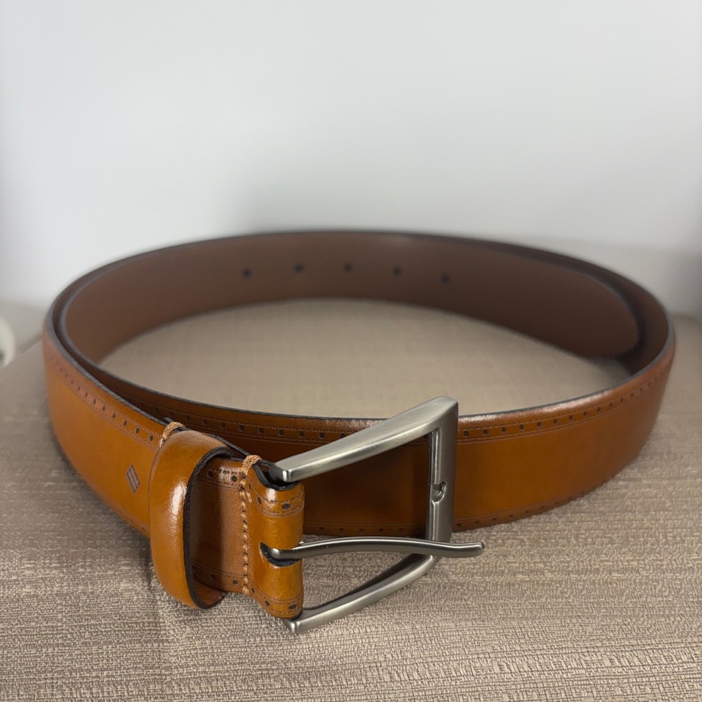 Johnston & Murphy Brogue Leather Belt Mens 36 Tan Excellent Old Money